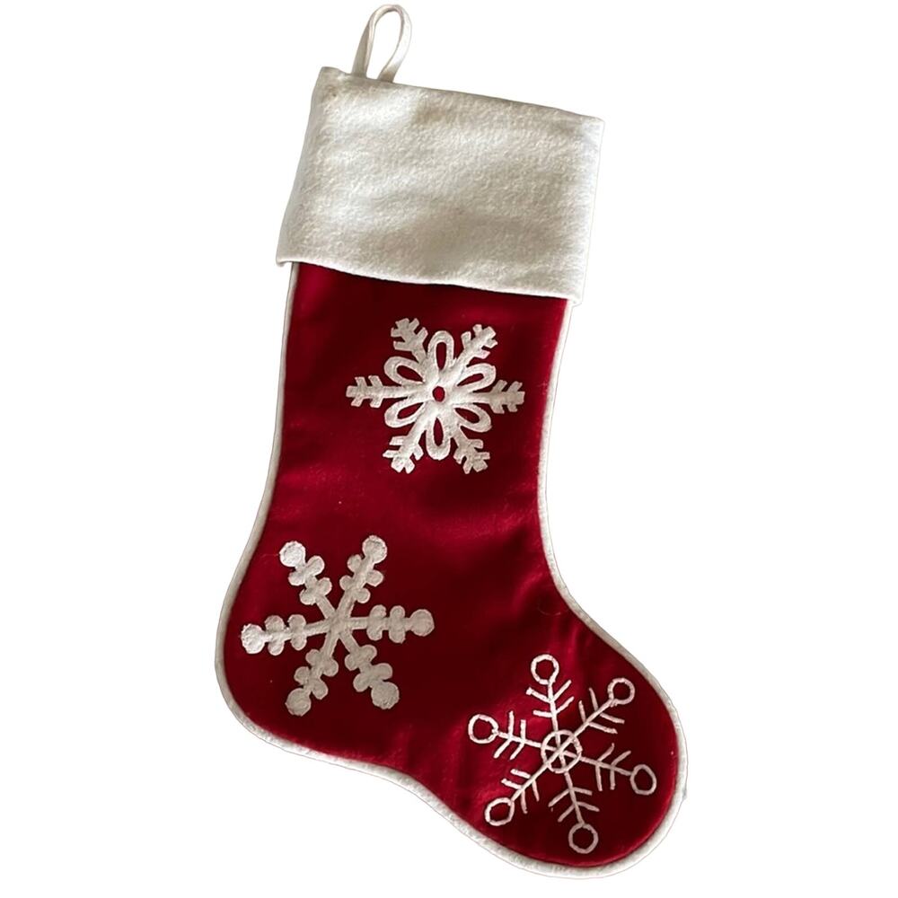 90s Vintage Wool Christmas Stocking – with Stamped Snowflakes